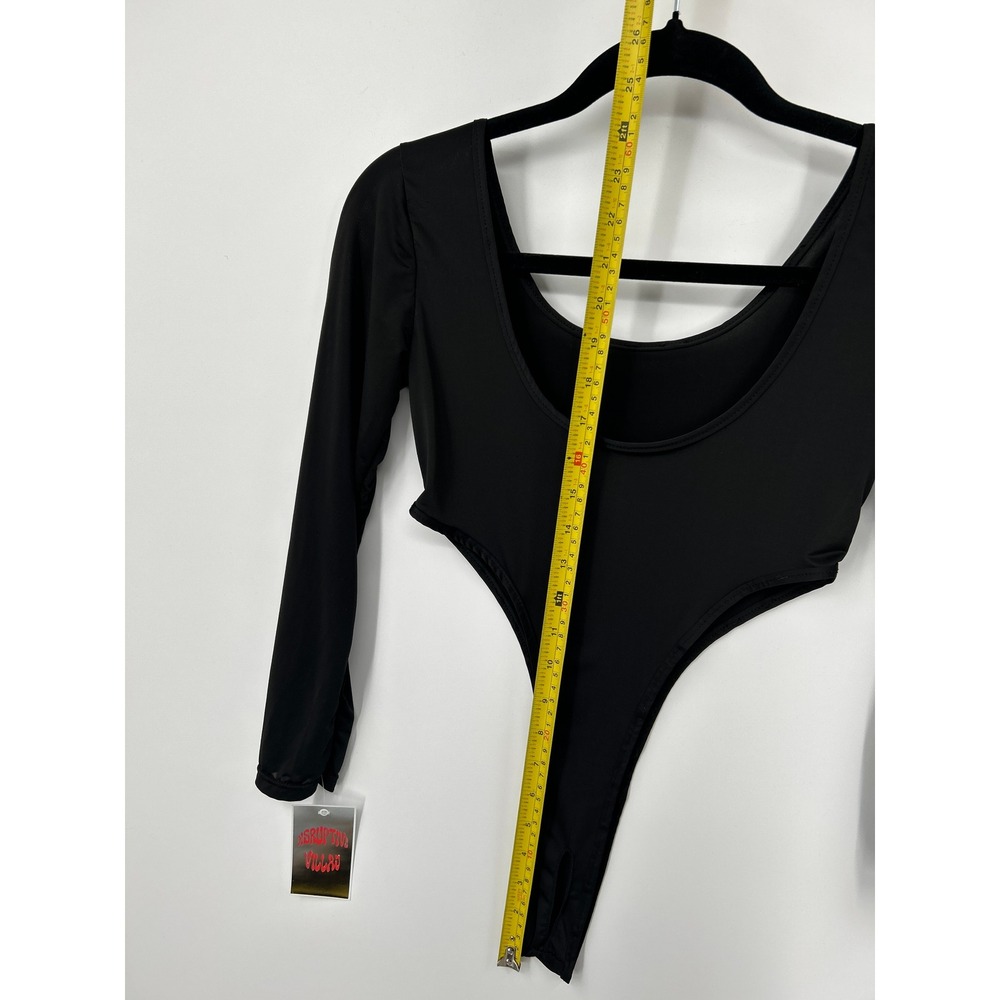 Black High Cut Long Sleeve Bodice Mesh Sleeve Bodysuit Small - Picture 8 of 10